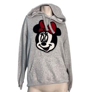 Disney‎ Minnie Mouse Heather Gray Hoodie Pullover M Parks Apparel Embroidered
